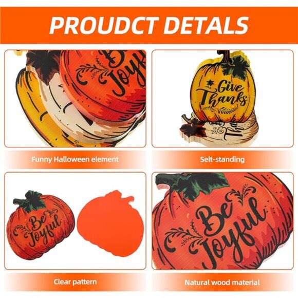 3 Pieces Thanksgiving Fall Decor Pumpkin Wood Sign Give Thanks Be Thankful - Picture 5 of 8